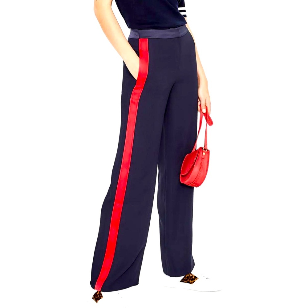 Boden Exeter Navy wide leg pants with Red Stripe